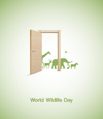 World Wildlife Day. Wildlife Day with the animal in forest. Wildlife creative design. World Habitat & wildlife day, 3rd March.