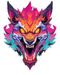T-shirt design, angry monster wolf face character isolated on transparent background. PNG file, Generative AI image