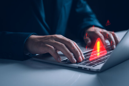 Scam alert, software warning fraud, cyber security. Hacker detection cyber attack on computer network, virus, spyware, malware, malicious software and cybercrime, online website. Protect information