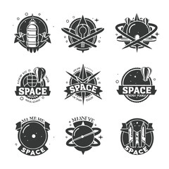Monochrome Emblem template set of space elements vector