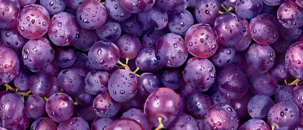 Wall mural close-up of juicy purple grapes with water droplets