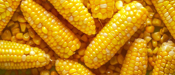 Close-up view of vibrant yellow corn cobs and kernels