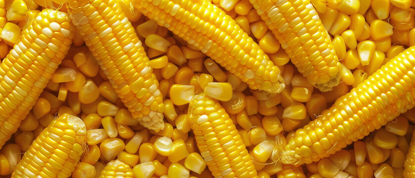 Fresh Corn Cobs and Kernels Close-up Agriculture Background
