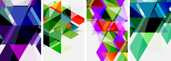 Colorful bright triangles with various colors and transparencies. Vector illustration For Wallpaper, Banner, Background, Card, Book Illustration, landing page