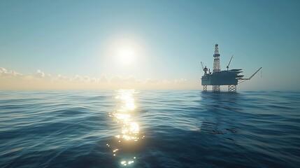 Generative AI : Silhouette of oil rig at sunset