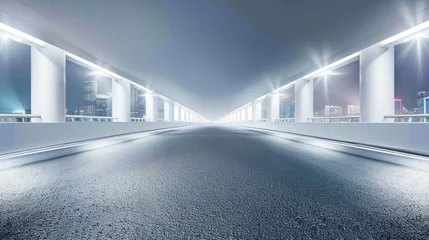 Zelfklevend Fotobehang Motion blur night lights on Highway road with city background. © Oulaphone