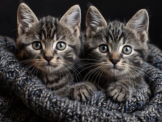 Generative AI : Two little sitting british shorthair kittens cat isolated