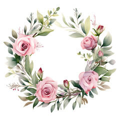 Graceful Pink Roses and Greenery Frame in Watercolor
