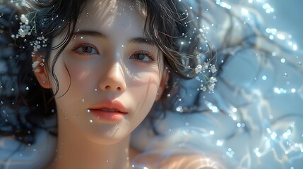 Generative AI : beautiful korean teenage girl, breathing the good scent, smell of freshness, smiling beautifully