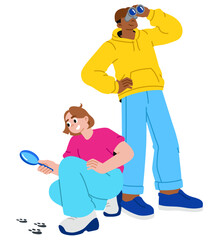 Young woman and man searching