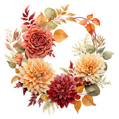 Autumnal Watercolor BouquetDahlia, Rose, and Eucalyptus