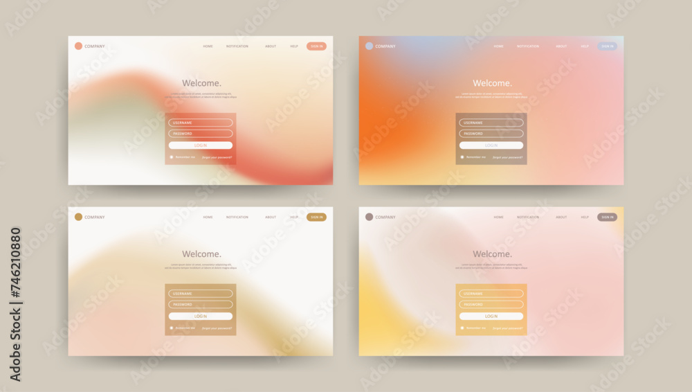 Poster gradient mesh design of landing page set vector template.
