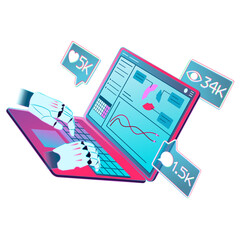Robo-hands, laptop and digital marketing