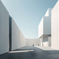 Office Modern architecture building in the financial center. Design conference hall, gallery and museum. Abstract white building with blue sky background. generative ai. - obrazy, fototapety, plakaty