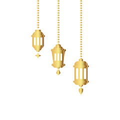 Simple hanging Arabic traditional Ramadan Kareem lantern. Eid Fitr or Adha Mubarak lamp Greeting crescent moon and star symbol golden color outline line icon. gold color Vector Illustration