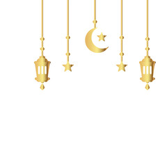 Simple hanging Arabic traditional Ramadan Kareem lantern. Eid Fitr or Adha Mubarak gold golden color lamp Greeting crescent moon and star symbol Outline line icon Vector Illustration
