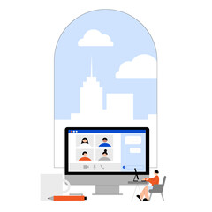 Obraz premium Online video conference, remote meeting