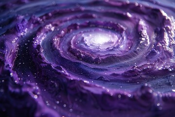 Close-up view of a swirling purple pattern with water droplets.