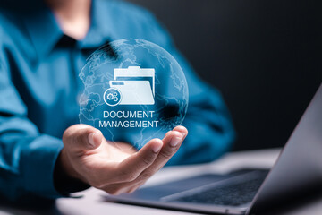 Document management concept. Electronic documents, Document management system and process automation. Search and managing files online document database. - obrazy, fototapety, plakaty