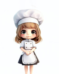 Cute girl chef in uniform on white background 3d rendering
