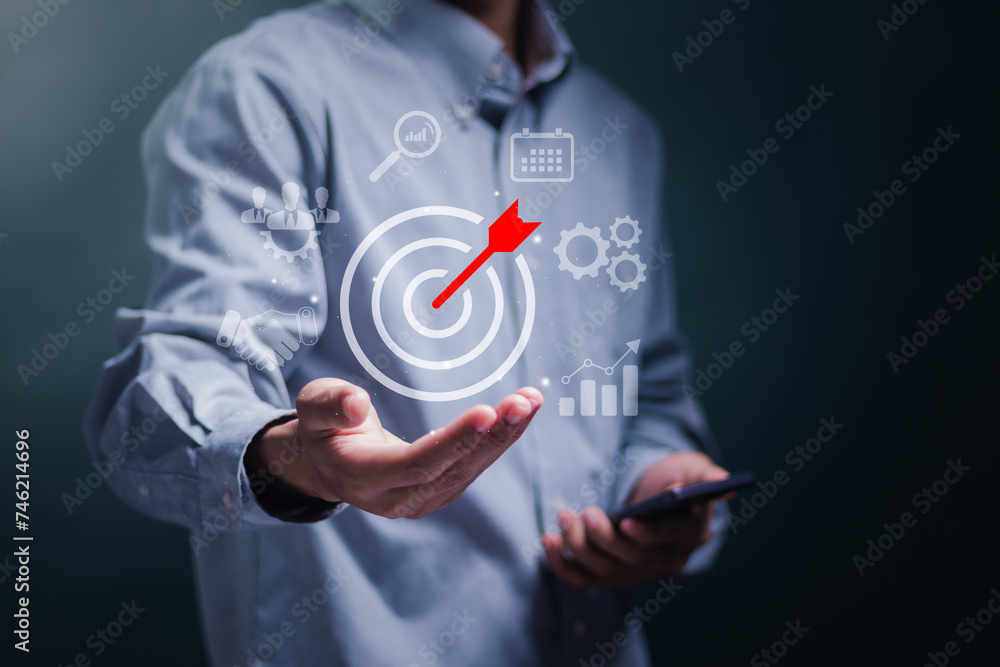 Poster targeting business concept. business strategy and action plan. business growth and target customer g