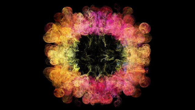 Color particles powder explosion animation, super slow motion. A vivid color powder explosion on an alpha channel background.