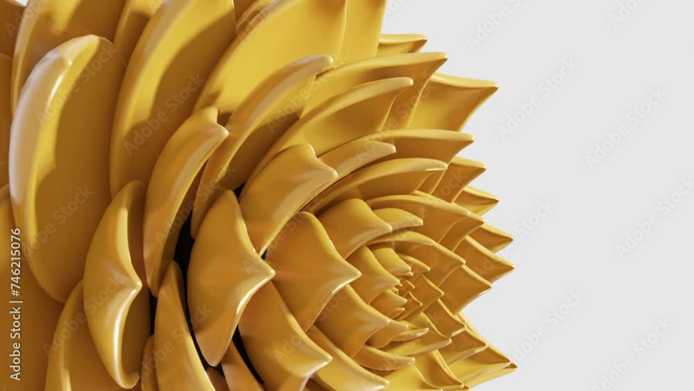 Poster a digital art animation of yellow lotus flower opening in loop 3d rendering vertical