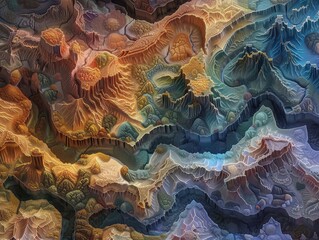 The intricate details of a terraformed terrain reveal the long-forgotten path of ancient trade routes, mirroring a parallel world in a chilling and ominous light - obrazy, fototapety, plakaty