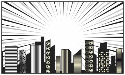 Obraz premium Comic black and white classic style background with city silhouette