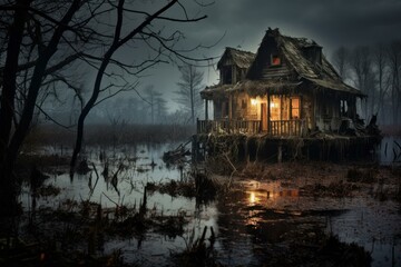 Obraz premium Creepy Scary house night. House night. Generate Ai