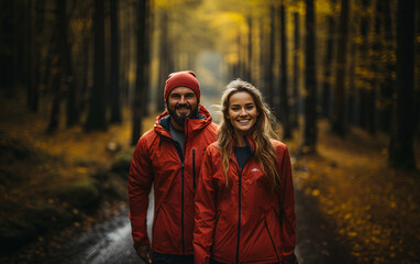 A happy couple in nature, wearing outdoor clothes and tracking.
Generative AI - Powered by Adobe