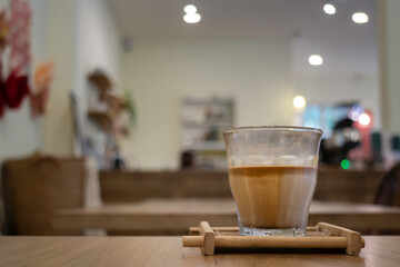 Coffee time with dirty coffee glass on table