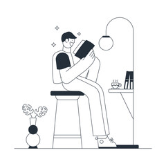 Man Reading Book Alone Illustration