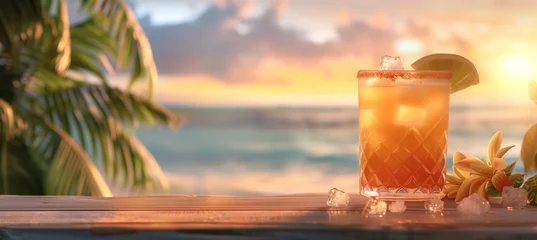 Foto op Plexiglas Refreshing bahama mama cocktail in tropical paradise with copy space © pijav4uk