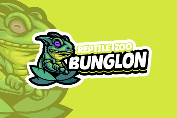 chameleon masculine with leaf jungle mascot logo design for animal lover and reptile pet shop