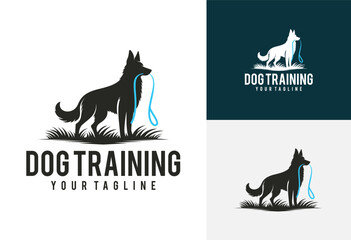 German Shepherd dog logo vector illustration whit vintage style - obrazy, fototapety, plakaty
