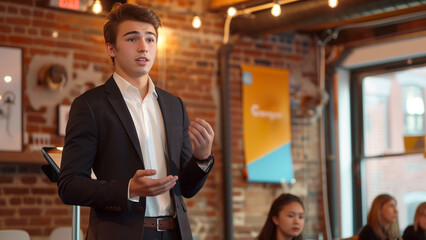 Dynamic Young Entrepreneur Pitching to Investors with Energy - 746220646
