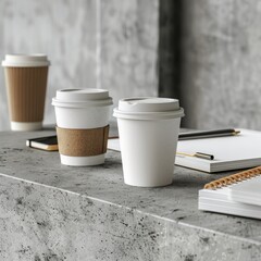 White pens and paper isolated in a plastic recycling bin coffee cup, mockup coffee, mockup coffee cup