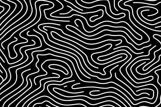 abstract black and white wave squiggle doodle fingerprint style maze pattern background banner