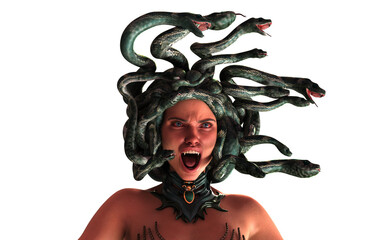 3d illustration pose of the Grecian mythological Medusa.