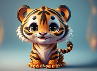 3D Cute smile little tiger kawaii character