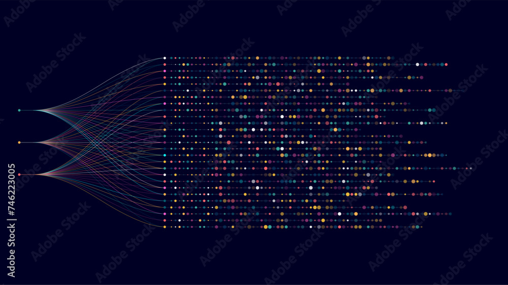 Aufkleber big data visualization. social network, financial analysis of complex databases. data mining. vector
