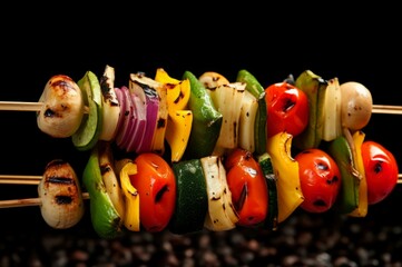 Succulent Skewers vegetables grill. Spicy food. Generate Ai
