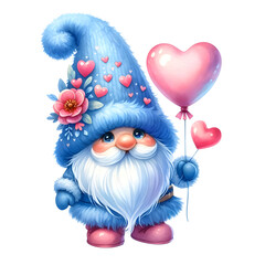 Obraz premium Gnome in love Fur Hat Blue Watercolor clipart PNG