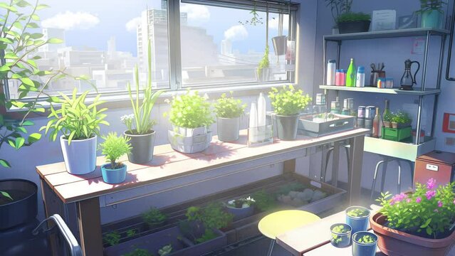Animated Vtuber Twitch Streamer Background of Sunroom full of plants
