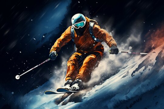Picturesque Skier mountains art. Lifestyle sport. Generate Ai