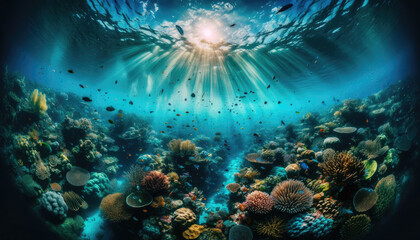 Obraz na płótnie Canvas Vibrant Coral Reef and Tropical Fish Underwater