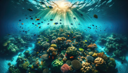 Fototapeta na wymiar Vibrant Coral Reef and Tropical Fish Underwater