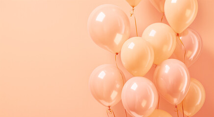 Peach-colored balloons on a soft pink background, festive and airy feel