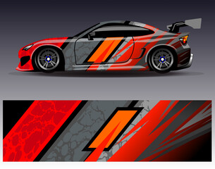 Car wrap design vector.Graphic abstract stripe racing background designs for vehicle, rally, race, adventure and car racing livery